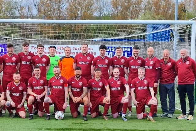 Leslie Hearts squad which has surged to a league and cup double this season (Pics courtesy Leslie Hearts)