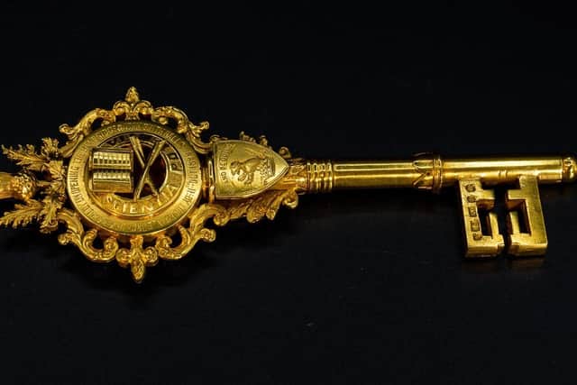 The gold key given to Andrew Carnegie in 1899 is set to go on display in Kirkcaldy (Pic: OnFife)