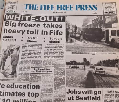 The 1987 whiteout made the front page of the Fife Free Press