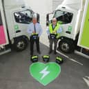 Richard Wishart, transport manger (left) and Mike Canning, warehouse manager at Fife Creamery with just a few of the 43 AEDs (Pic: Submitted)