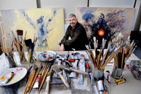 Derek Robertson, painter from Balmerino in his studio.