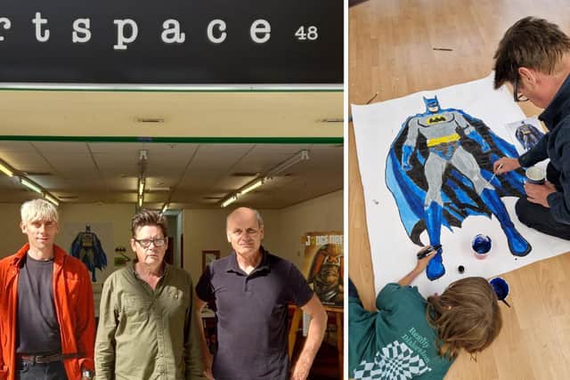 Art Space 48 trio, from left, Aaron Andrews, Billy Caulfield, and Andrew Parry, hope to hold more workshops, like the successful Superheroes events.