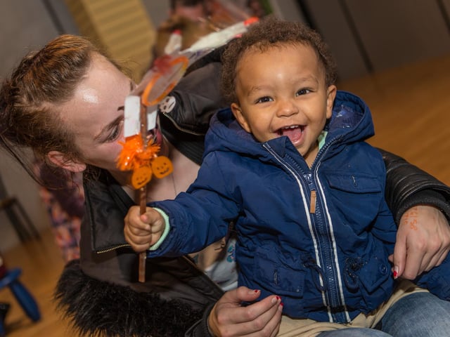 Colby Connor, from Kirkcaldy, with mum Mel Connor enjoying the Halloween fun at the Mercat Shopping Centre in October 2015.