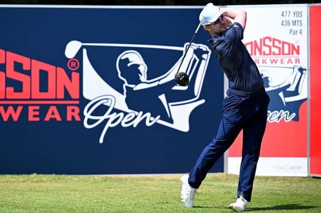 Connor Syme tees off on first hole of final round at Jonsson Workwear Open at Glendower Golf Club (Pic Stuart Franklin/Getty Images)