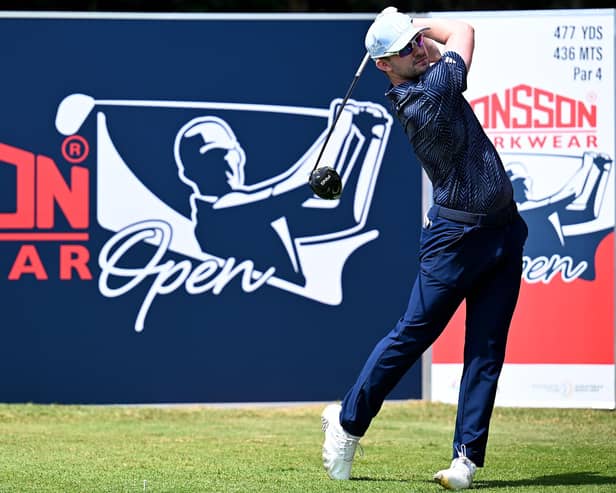 Connor Syme tees off on first hole of final round at Jonsson Workwear Open at Glendower Golf Club (Pic Stuart Franklin/Getty Images)