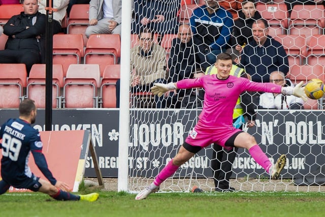 April 16, 2022: Partick Thistle 0-1 Raith Rovers. Raith's Matej Poplatnik scores in the 90th minute to dramatically win this Scottish Championship encounter (Pic Sammy Turner/SNS Group)