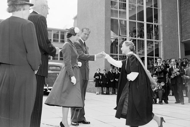 Queen Elizabeth II and Prince Philip, Duke of Edinburgh in Fife to visit the newly opened Kirkcaldy High School