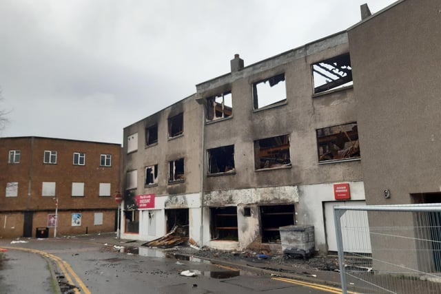 The extent of the damage caused by the fire at Poundstretcher's Leven High Street store can be seen from the rear of the building.