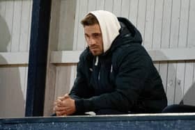 Raith's new signing David Goodwillie watches on during a cinch Championship match between Raith Rovers and Queen of the South at Stark's Park, on February 01, 2022, in Kirkcaldy (Photo: Euan Cherry, SNS Group).