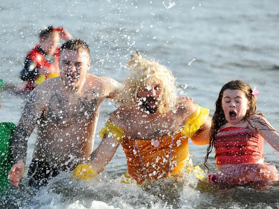 Brave souls are preparing to take to the water for Kirkcaldy Rugby Club's annual loony dook on Sunday, January 1, 2023.  Pic: Walter Neilson.