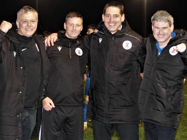 Robbie Raeside (2nd right) and his coaching team celebrating another win (Pics by John Stevenson)