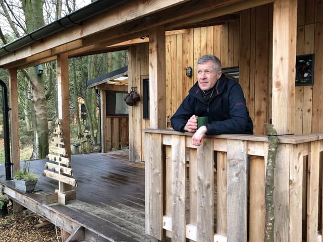 Willie Rennie at one of the existing huts.