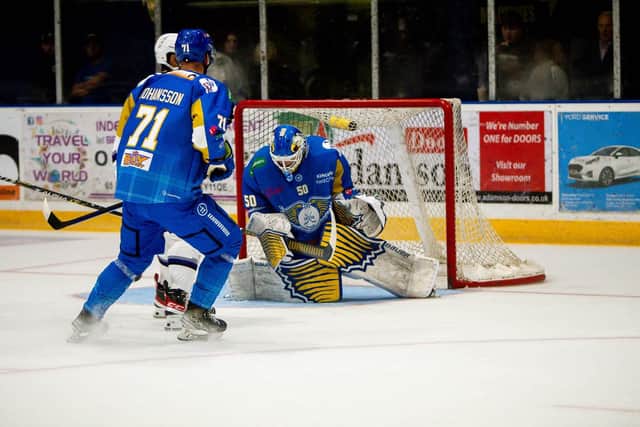 Mikael Johansson and Shane Owen in action for Fife Flyers (Pic: Jillian McFarlane)