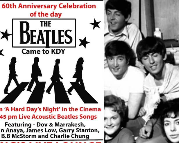 The Beatles in Kirkcaldy and a poster for the forthcoming anniversary event (Pic: Submitted)