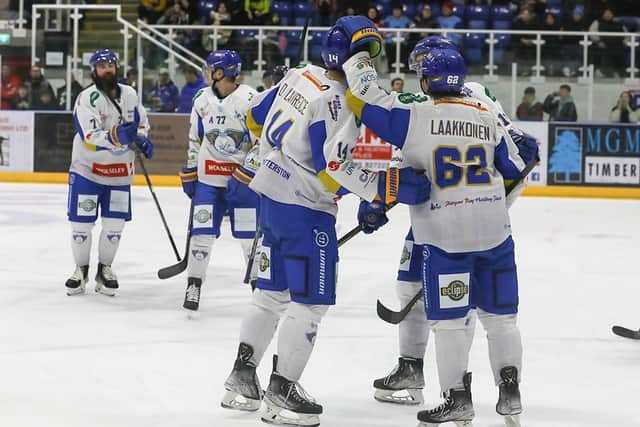 Dillon Lawrence is congratulated after netting against Dundee Stars (Pic: Derek Black)
