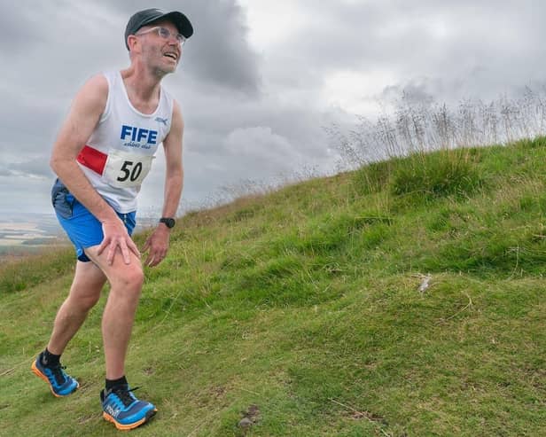 Paul Harkins competed in the six-mile Falkland Hill Race, finishing 27th in a time of 60:49