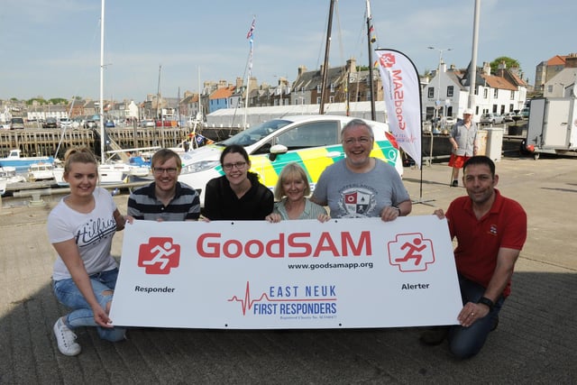 The Anstruther Harbour Festival 2017. From left, Lorraine Morris, Dr Alan Corstorphine, Jenny Christie, Mandy Mitchell, Prof Chris Oliver, Michael Bruce, Coxwain Anstruther Lifeboat.