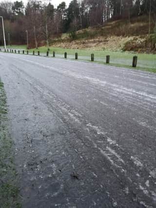 The driveway leading up to Balbirnie House enroute to the golf club this morning. Hotelier Nicholas Russell has described it as 'a sheet of ice' (Photo: Nicholas Russell).