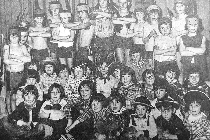 The Boys' Brigade members of the No. 12 (Templehall) Platoon are pictured in rehearsal for 'Way Out West', a cowboys and indians inspired contribution to a concert held by the 4th Kirkcaldy Junior Section at Templehall Community Centre in 1978.