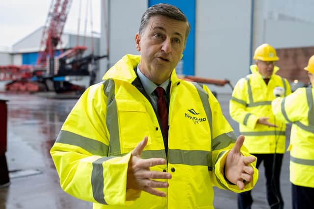Scottish Secretary Douglas Alexander speaks to the media during a visit to Navantia UK's Methil yard in Fife | Pic Jane Barlow/PA