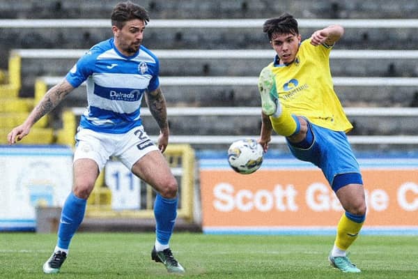 Greenock Morton's George Oakley challenging Raith Rovers' Dylan Corr at Cappielow Park on Saturday (Photo by Roddy Scott/SNS Group)