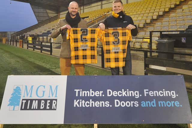 Graham Johnston, chief executive Donaldson Group retail and distribution, and Steve Galbraith, MD for MGM Timber (Pic:  East Fife FC)