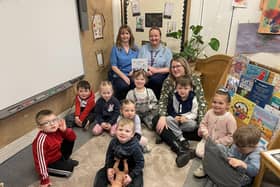 Pictured are young people from Pitcoudie Nursery who got the chance to listen to dental nurse Jill King reading Harry’s Healthy Teeth. (Pic: Submitted)