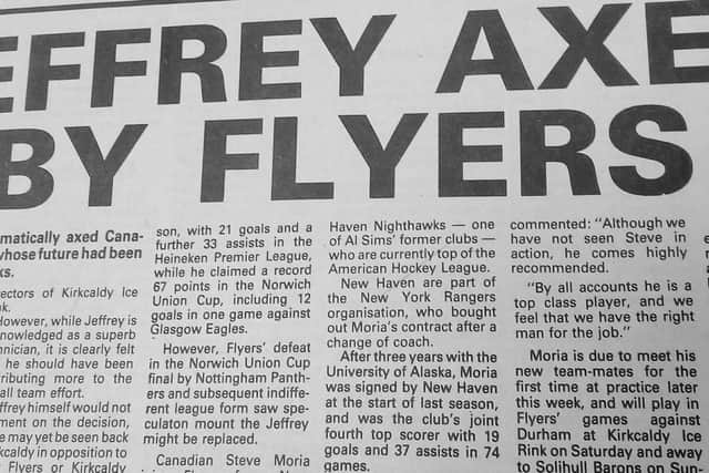 Fife Flyers 1987 - Mike Jeffrey is released after 14 games.