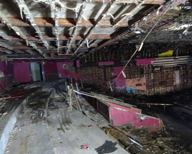 A look down across the main cinema which is now a shell of its former glory. All the seats have been removed, which only shows the sheer size of the room - and how it could have bene an amazing live venue.