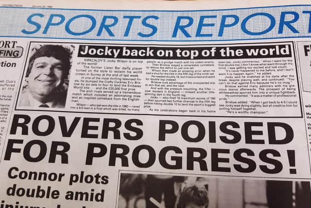 Fife Free Press back page report on Jocky Wilson's second world championship victory in 1989