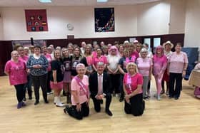 Lorraine Brown and Lorna Cairns with David Torrance at the annual Ranch Dance Pink Party in Kirkcaldy | Pic Contributed