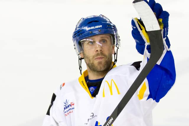 Danny Stewart applauds Fife Flyers fans for the final time before departing the club for Coventry Blaze. (Pic: Martin Watterston)