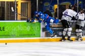 Chris Gerrie rides a hit on the boards (Pic: Derek Young)