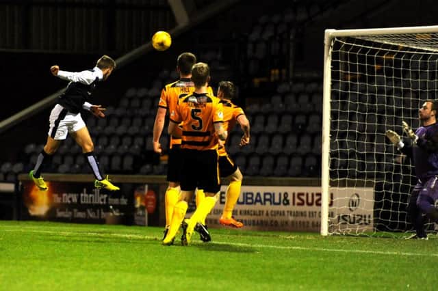Mitch Megginson passes up a great chance to open the scoring against Alloa on Tuesday - Credit - Fife Photo Agency -