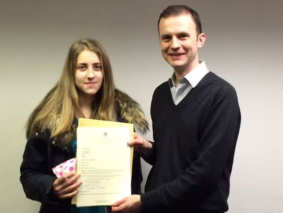 MP Stephen Gethins with Yaroslava, whose younger sister Kate would love to be able to follow in her footsteps