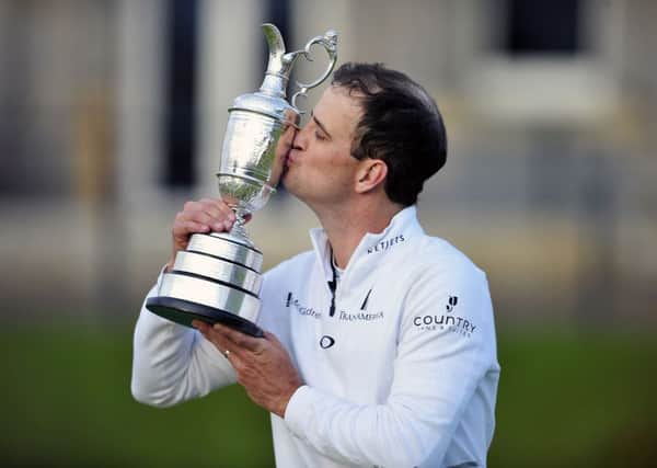 Zach Johnson celebrates winning the  2015 Open Championship in St Andrews. (Picture by Michael Gillen.)