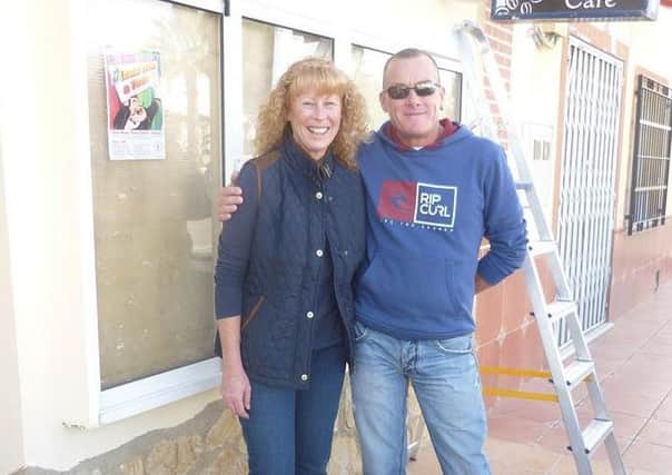Michael Braid with his sister Dawn outside her cafÃ© in Arboleas, Almeria, Spain.