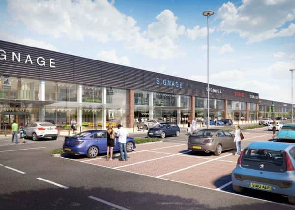 Artist impression of new shopping units at former Homebase site at Fife Central Retail Park, Kirkcaldy.