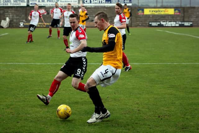 Stevie Campbell and Clyde's Archie Campbell during East Fife's 2-0 weekend win over Clyde.