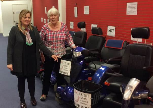 Jayne Baxter (right), Labour MSP for Mid Scotland and Fife, is concerned about possible cuts to Fife Shopmobility's funding.
