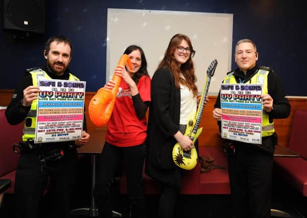 PC Mike Daglish, Tessa Sim & Kerry Willison from YMCA and PC Steven Black. Picture by Fife Photo Agency.