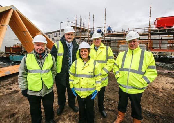 Councillor Judy Hamilton on site at Tantallon Avenue with councillors Ian Sloan, Bill Brown and Ross Vettraino, and John Mills, head of housing for Fife Council.