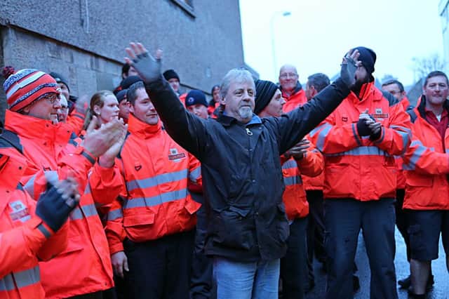 Dave pictured with his former colleagues in Cupar during their second strike (Photo: Dave Scott)