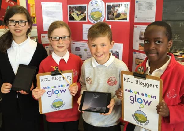 From left: Iris West P7, Libby Smith P7, Ben Michie P6 and Chisamalo Makiyi P6 who have been using GLOW as part of their digital learning at Kirkton of Largo Primary.