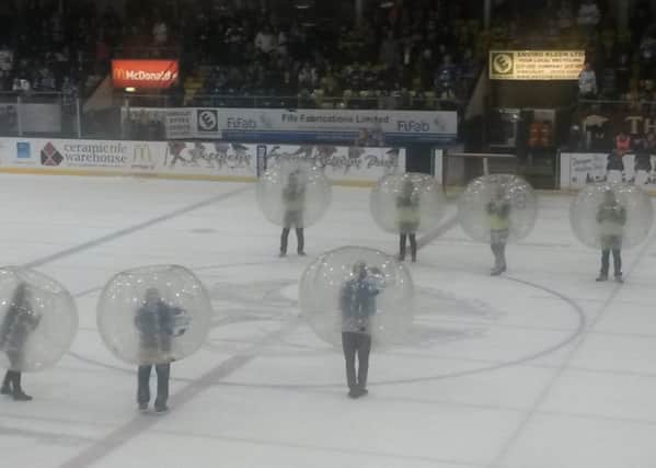 Bubble football - staged during a break in Fife Flyers' game