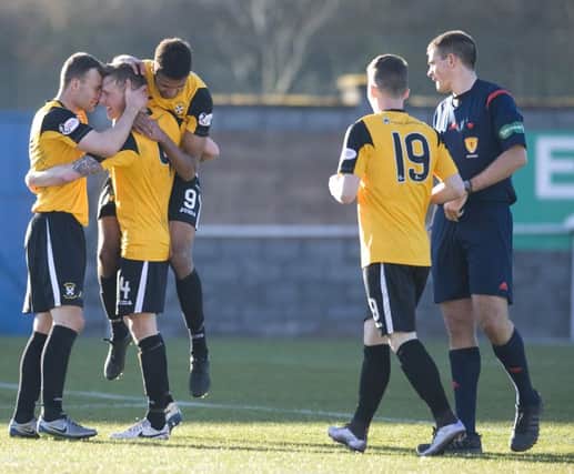 East Fife's players celebrate Stevie Campbell's goal during last weekend's 6-0 win.