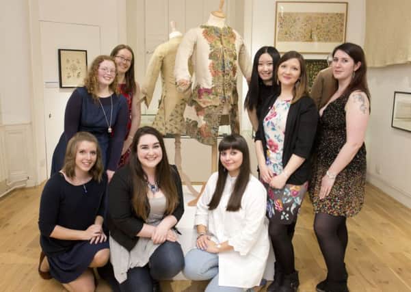Postgraduate students (Jenny Greiner, Lucy Naughton, Hannah Sycamore, Esther Pathch, Sarah Caviello, Liyi Chen, Alice Carbone and Danielle Dray) of the M.Litt Museum and Gallery Studies at the University of St Andrews, who curated the Sewing Independence: Revealing the Wemyss School of Needlework exhibition in St Andrews Museum.