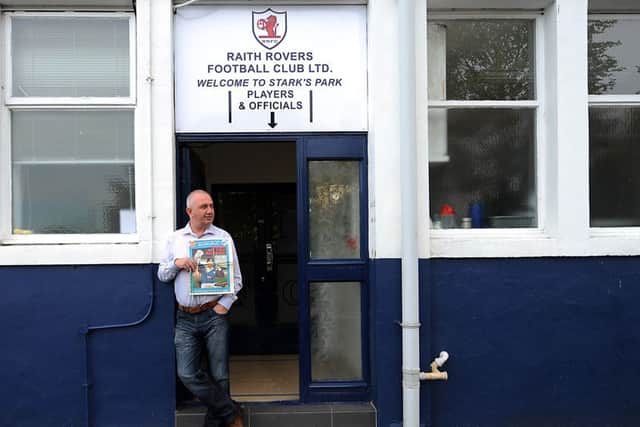 Stark's Park - Kirkcaldy - Fife -
Ally Gourlay promoting Hall of Fame 2014 - 
 credit - FPA -