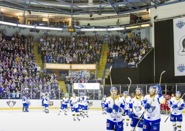 Fife Flyers leave the ice after the third-fourth place play-off game at the 2016 EIHL play-off finals weekend (Pic: Martin Watterston)