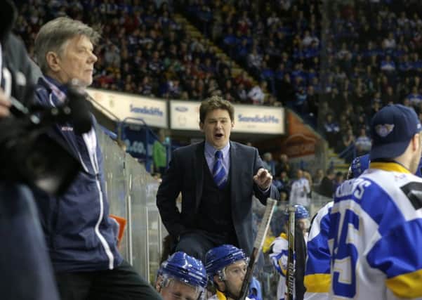 Todd Dutiaume, Fife Flyers head coach at the play-off finals at the NIC in Nottingham (Pic Steve Gunn)
